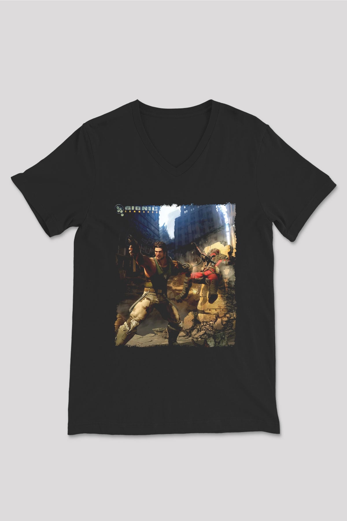 Bionic Commando Siyah Unisex V Yaka Tişört