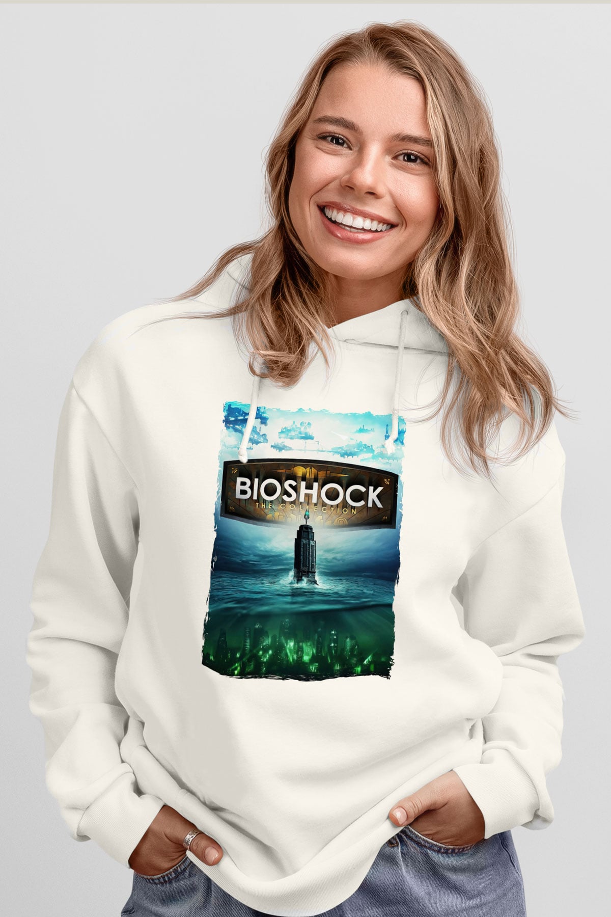 BioShock Beyaz Unisex Hoodie