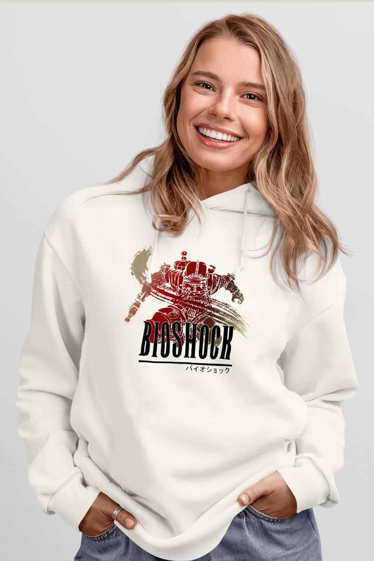 BioShock Beyaz Unisex Kapşonlu Sweatshirt