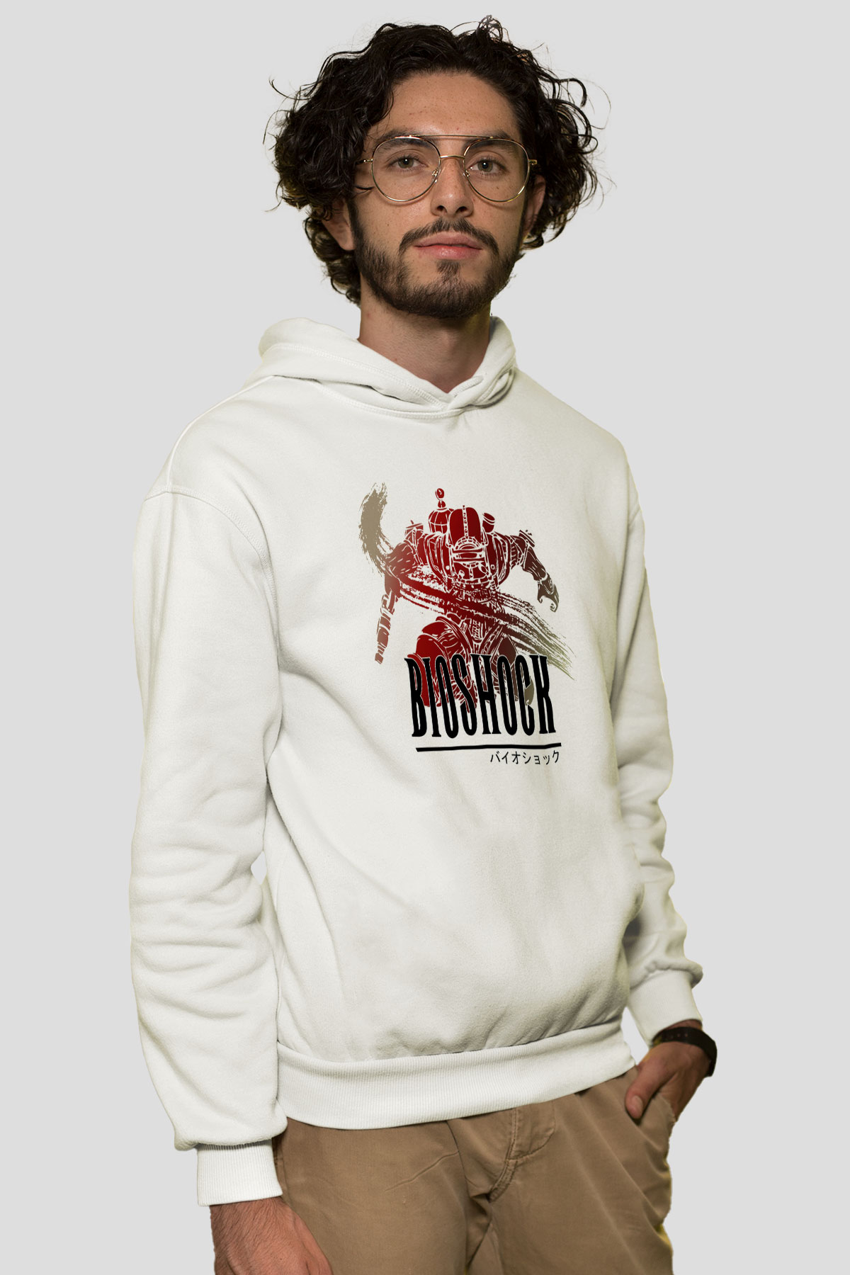 BioShock Beyaz Unisex Kapşonlu Sweatshirt