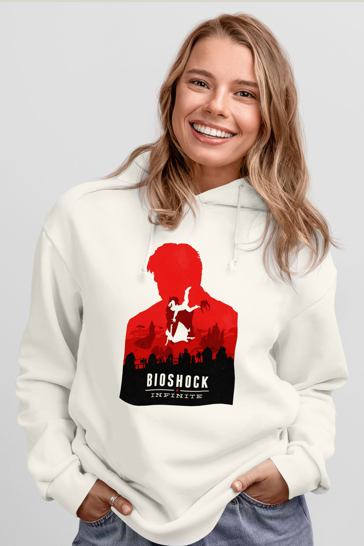 BioShock Beyaz Unisex Kapşonlu Sweatshirt