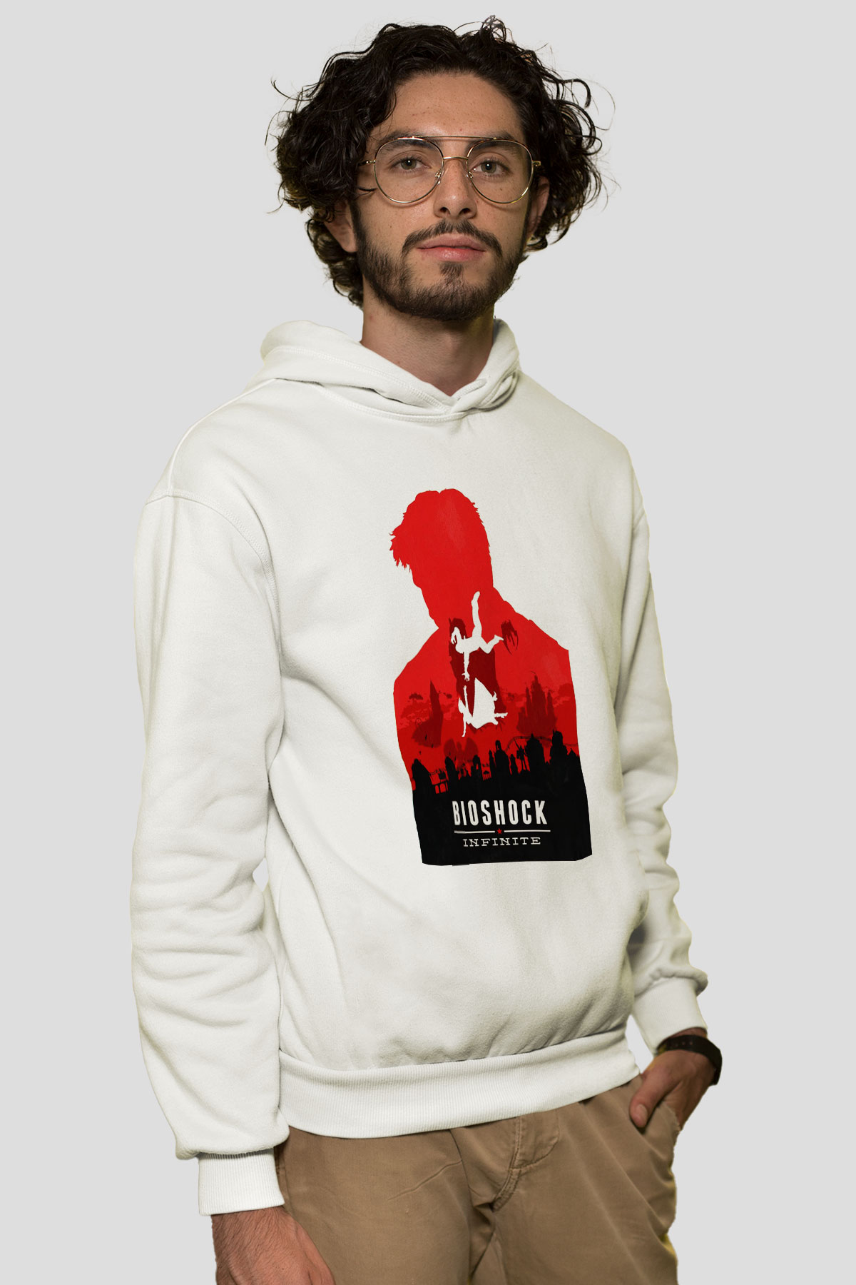 BioShock Beyaz Unisex Kapşonlu Sweatshirt