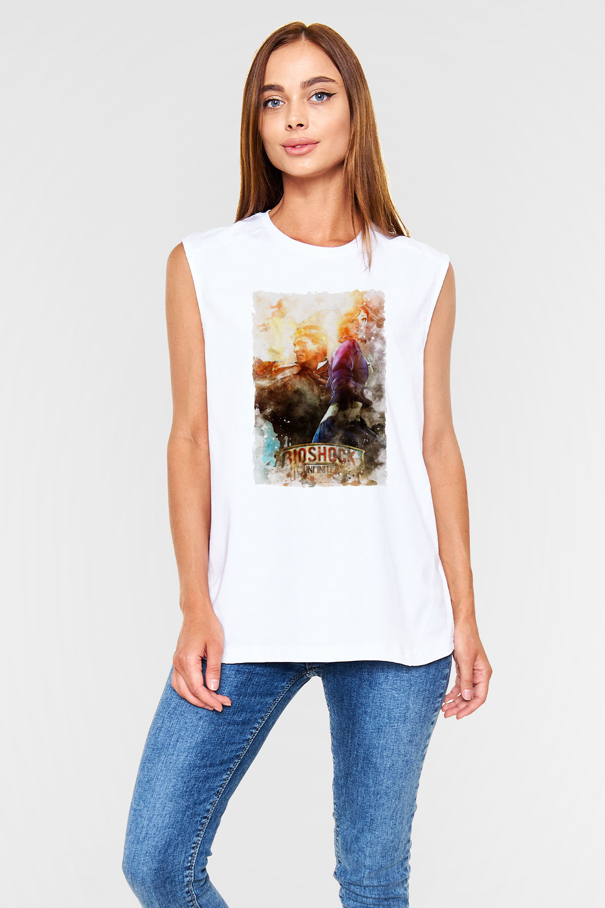 BioShock Beyaz Unisex Kolsuz Tişört