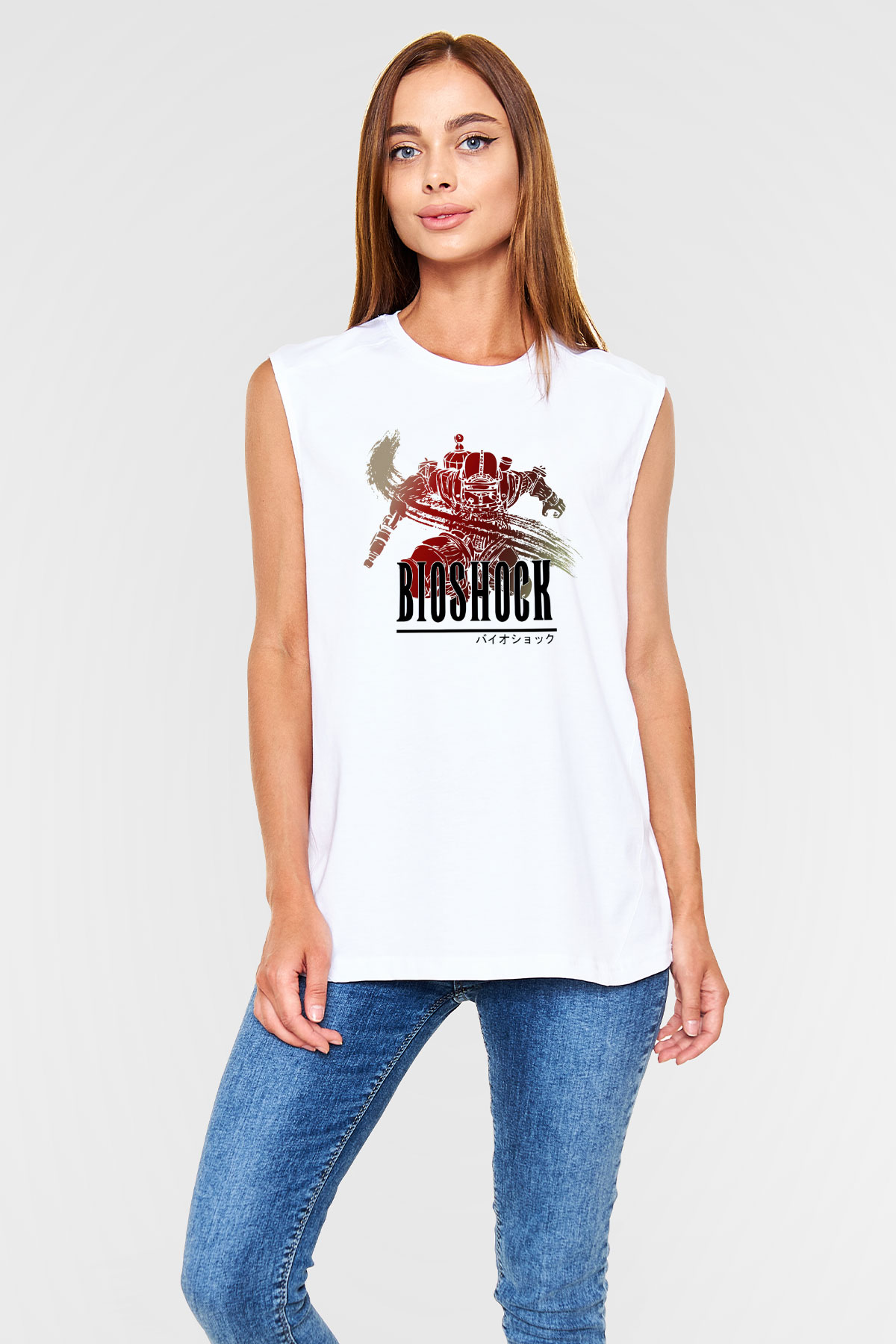 BioShock Beyaz Unisex Kolsuz Tişört