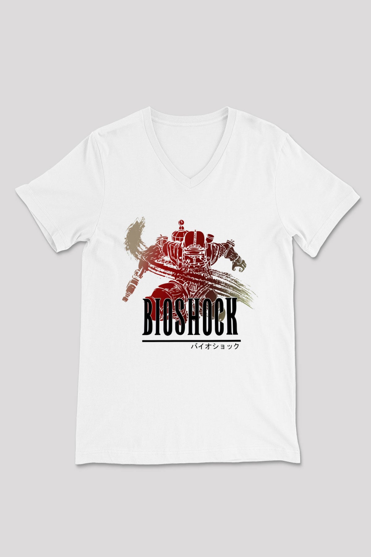 BioShock Beyaz Unisex V Yaka Tişört T-Shirt