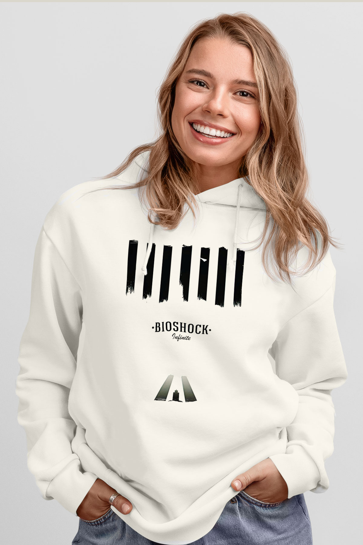 Bioshock James Baskılı Beyaz Unisex Kapüşonlu Sweatshirt