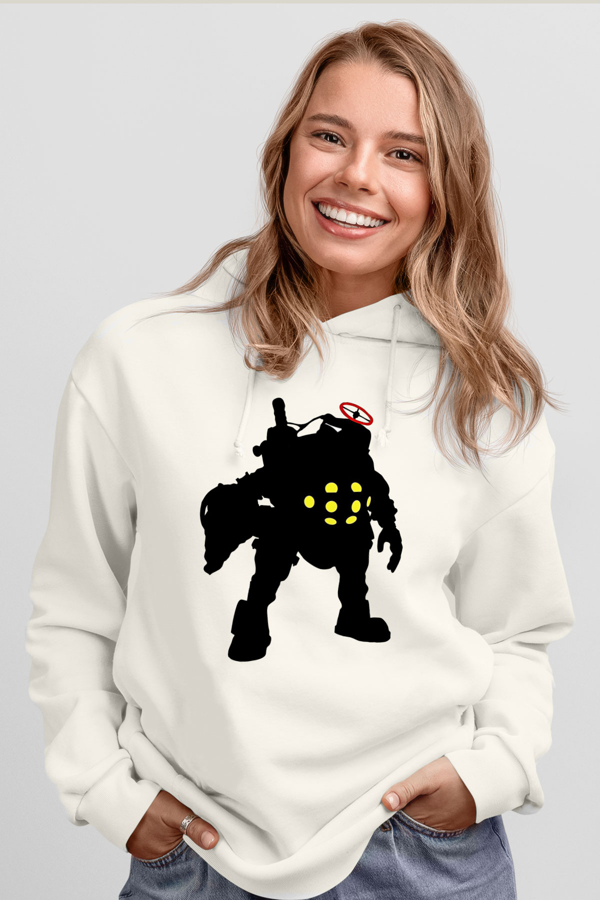 Bioshock James Baskılı Beyaz Unisex Kapüşonlu Sweatshirt