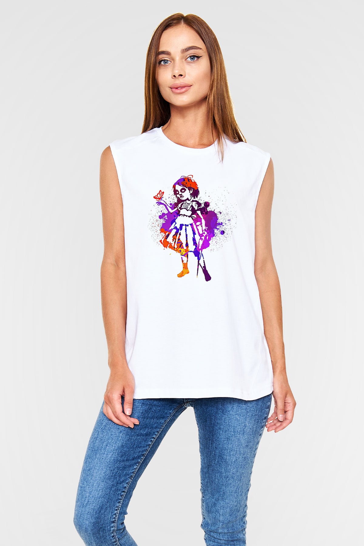 Bioshock James Baskılı Beyaz Unisex Kolsuz Tişört - Tshirt