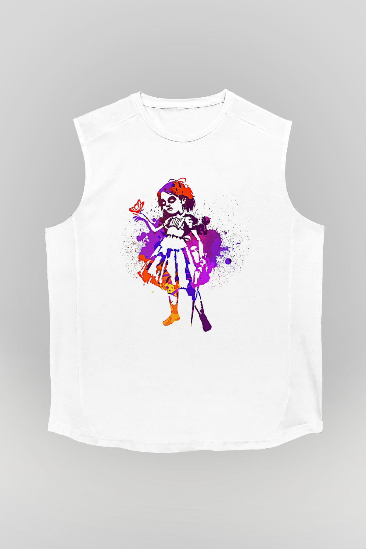 Bioshock James Baskılı Beyaz Unisex Kolsuz Tişört - Tshirt