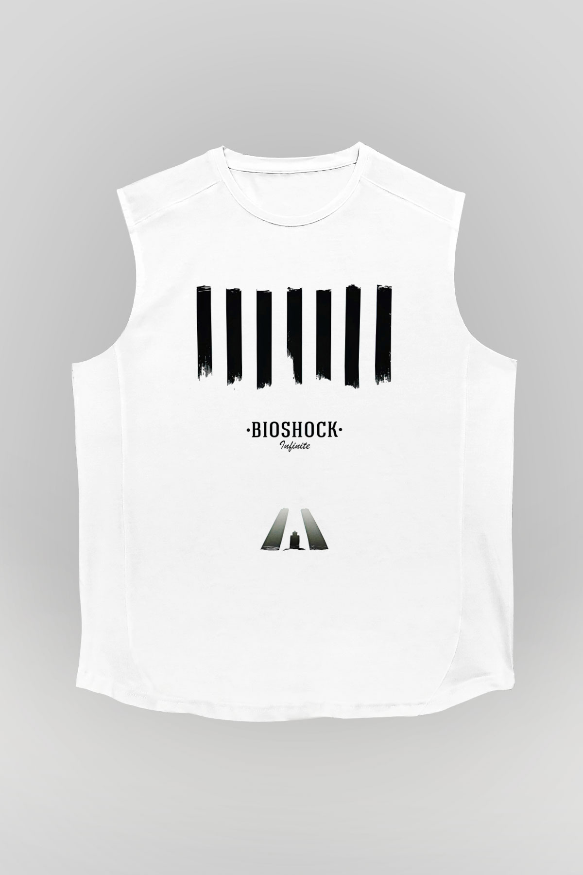 Bioshock James Baskılı Beyaz Unisex Kolsuz Tişört - Tshirt