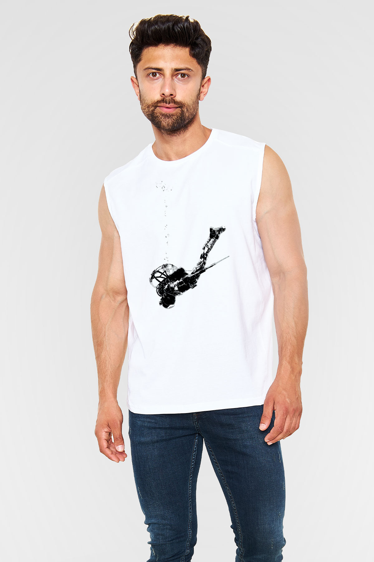 Bioshock James Baskılı Beyaz Unisex Kolsuz Tişört - Tshirt