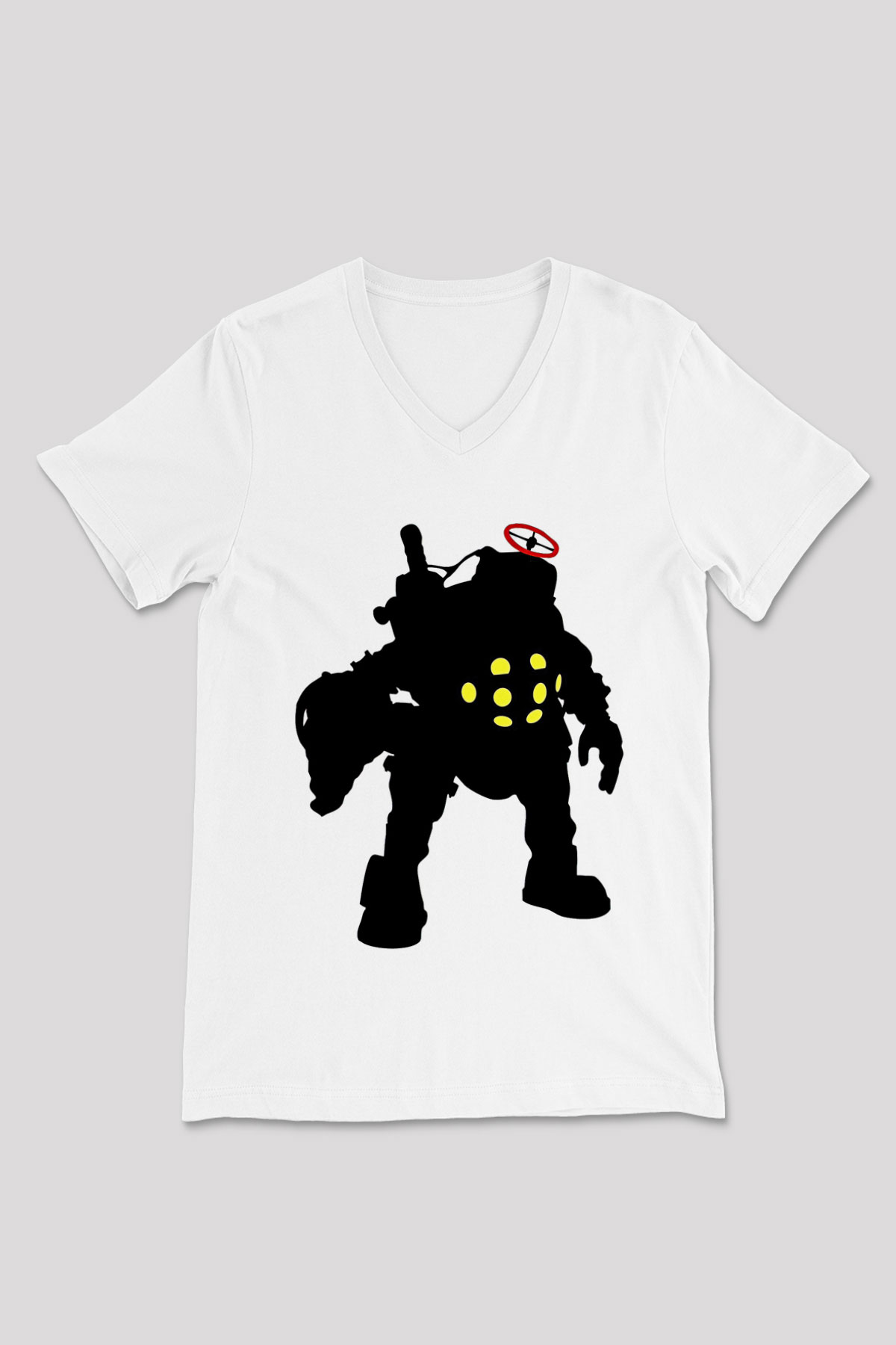 Bioshock James Baskılı Beyaz Unisex V Yaka Tişört - Tshirt