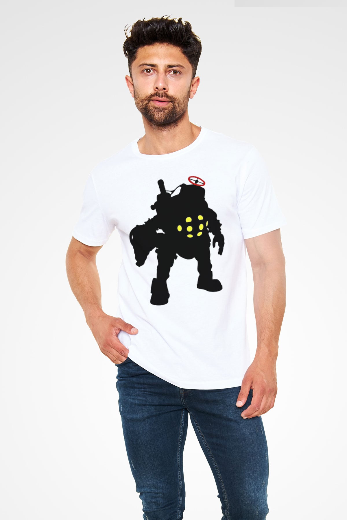 Bioshock James Baskılı Unisex Beyaz Tişört - Tshirt
