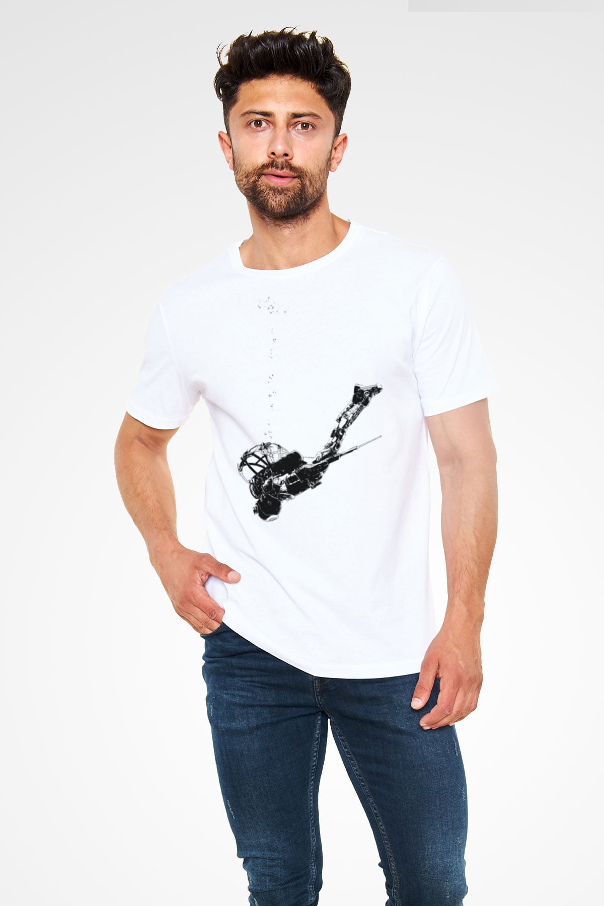 Bioshock James Baskılı Unisex Beyaz Tişört - Tshirt