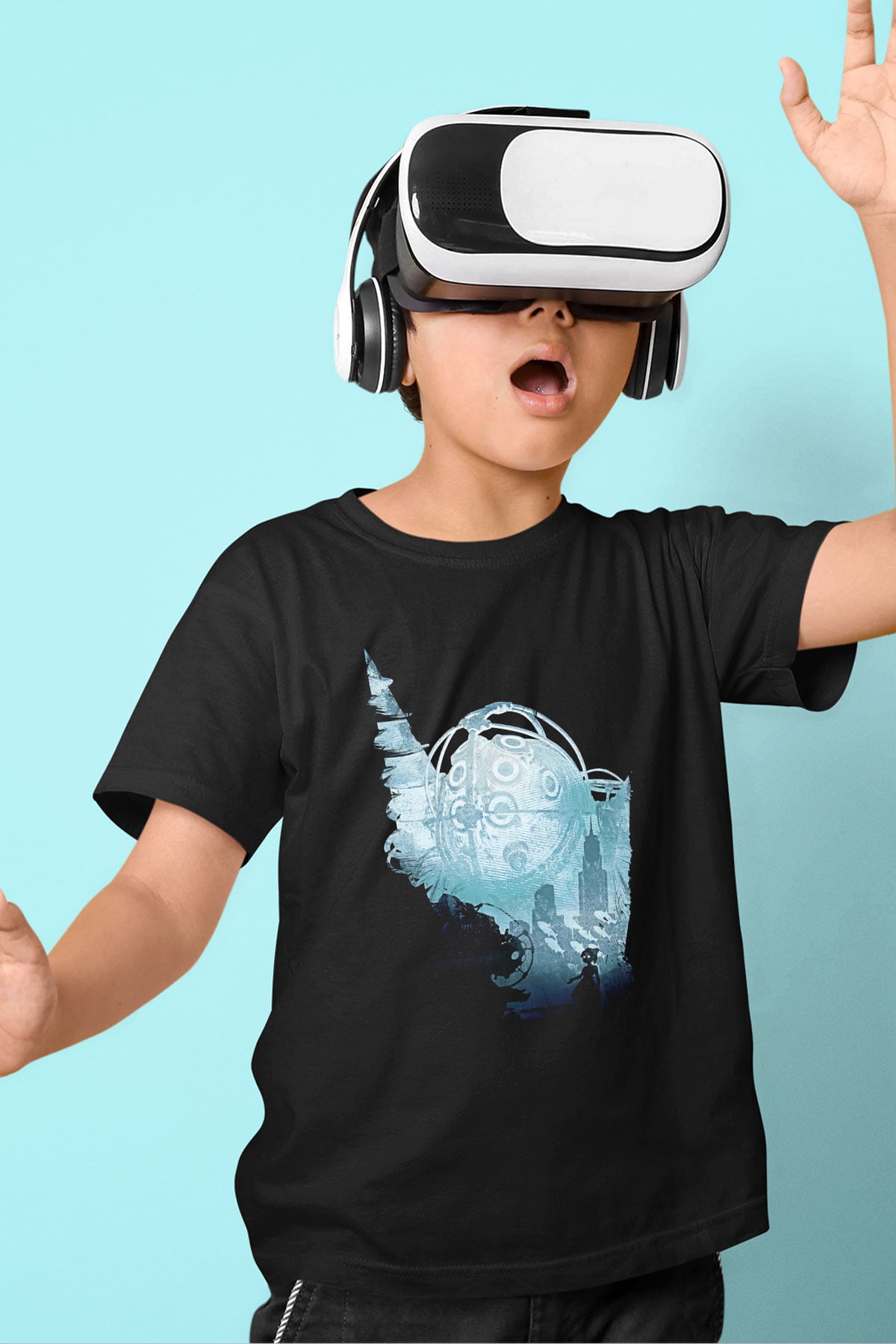 Bioshock James Baskılı Unisex Siyah Çocuk Tişört - Tshirt