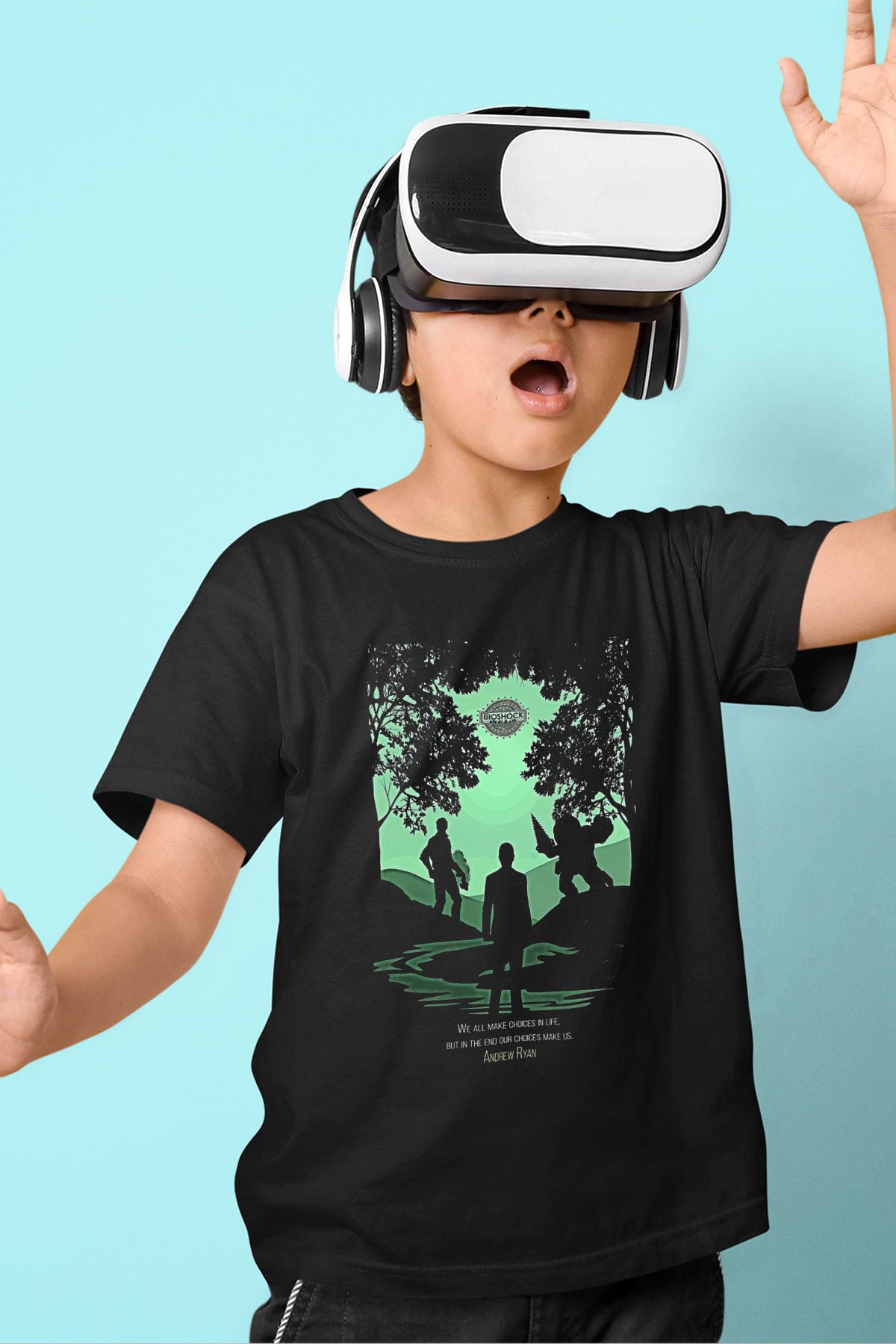 Bioshock James Baskılı Unisex Siyah Çocuk Tişört - Tshirt