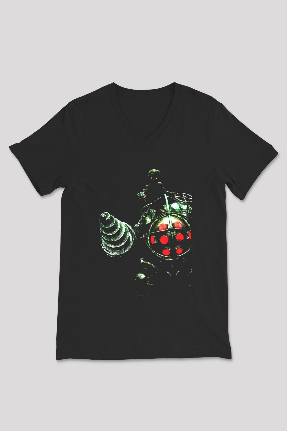 Bioshock James Baskılı Unisex Siyah V Yaka Tişört - Tshirt