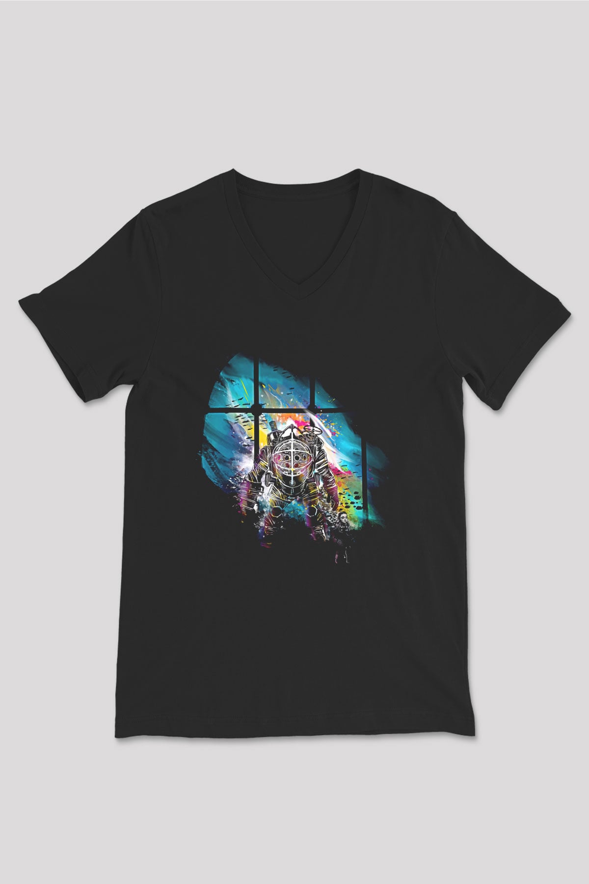 Bioshock James Baskılı Unisex Siyah V Yaka Tişört - Tshirt
