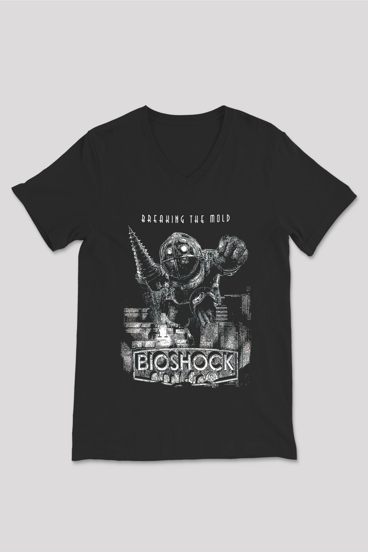 BioShock Siyah Unisex V Yaka Tişört