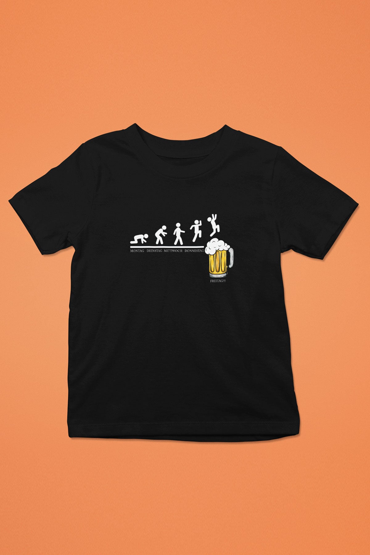 Bira Evrimi Baskılı Unisex Siyah Çocuk Tişörtü - Tshirt