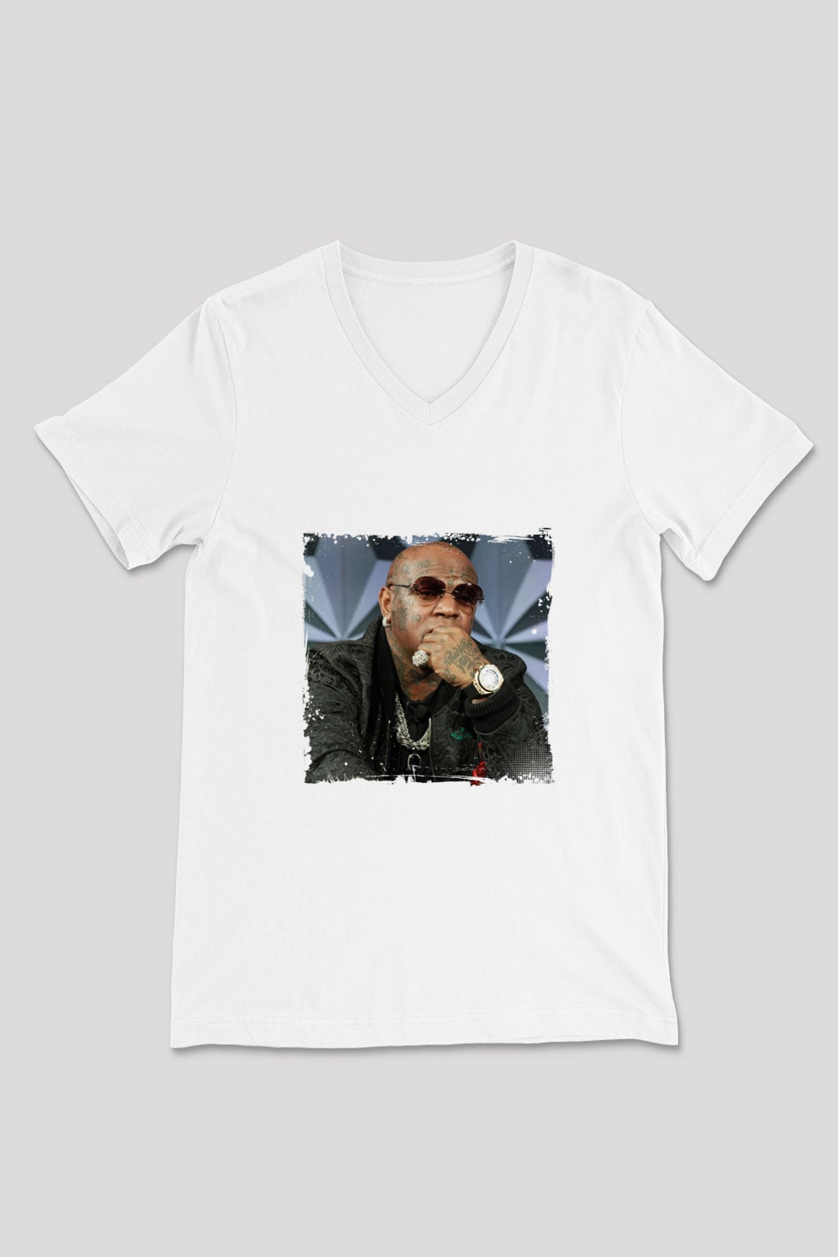 Birdman Baskılı Beyaz V Yaka Unisex Tişört