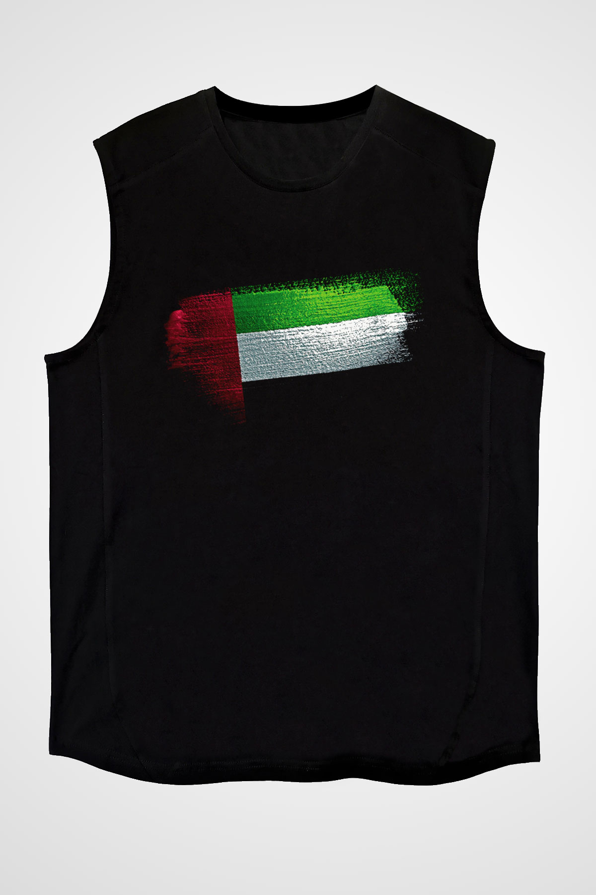Birleşik Arap Emirlikleri - United Arab Emirates Bayrağı Baskılı Unisex Siyah Kolsuz Tişört