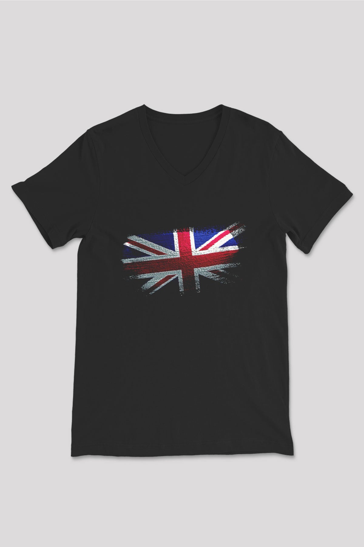 Birleşik Krallık - United Kingdom Bayrağı Baskılı Unisex Siyah V Yaka Tişört
