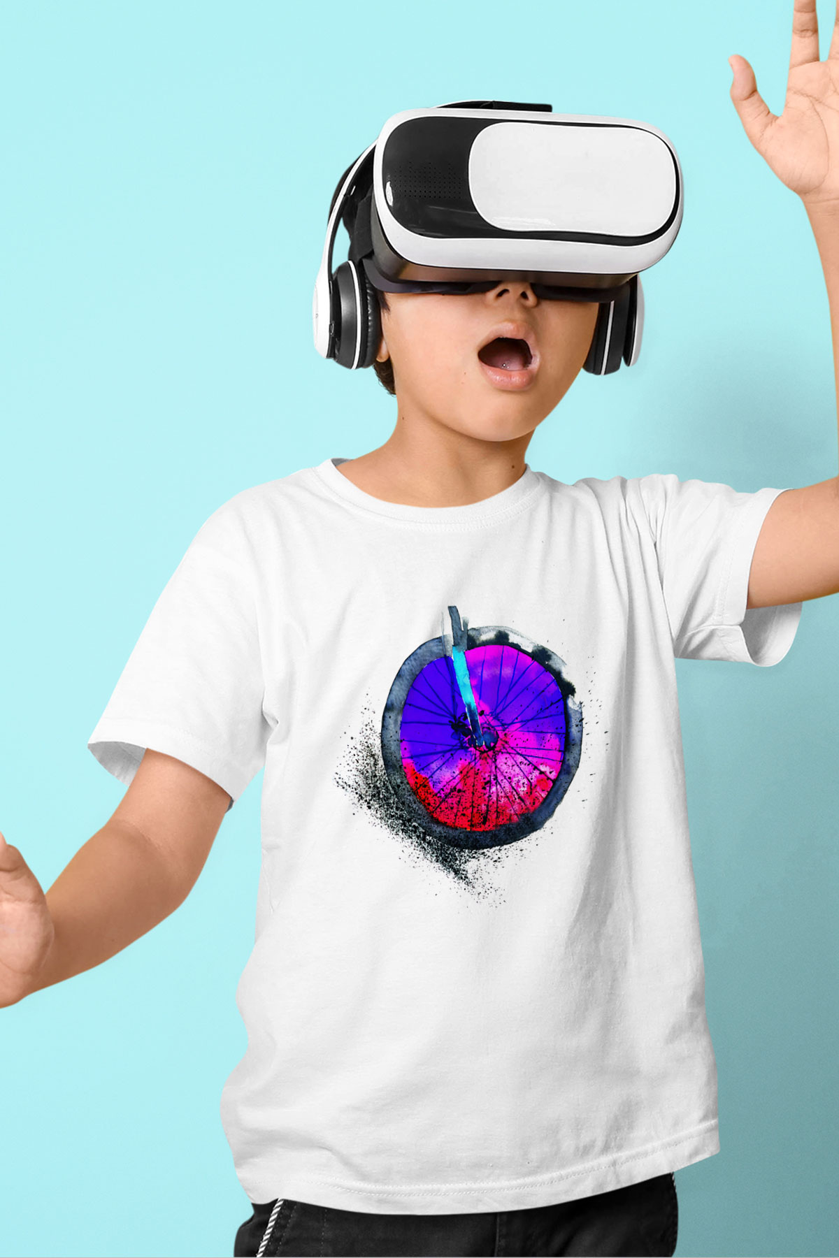 Bisiklet Baskılı Beyaz Unisex Çocuk Tişört