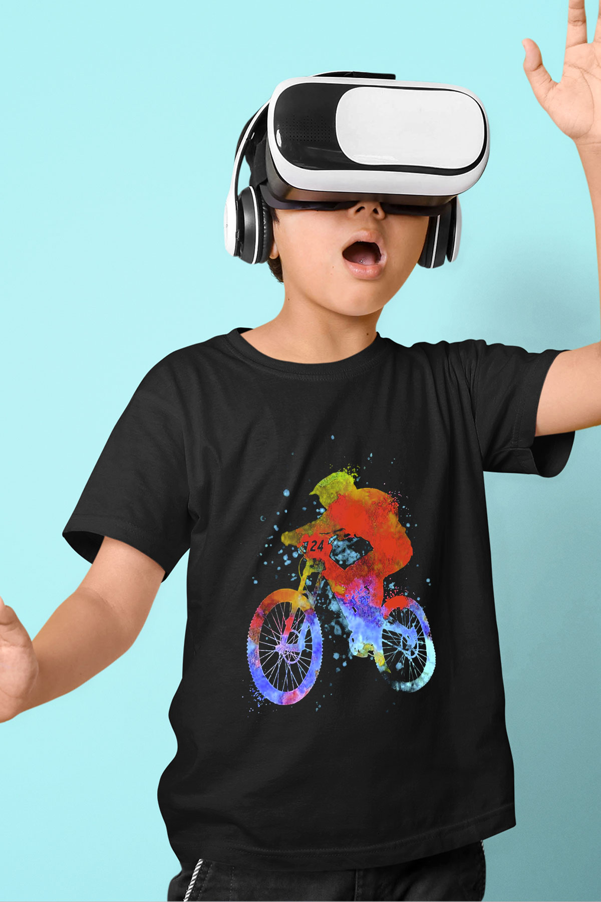 Bisiklet Baskılı Siyah Unisex Çocuk Tişört
