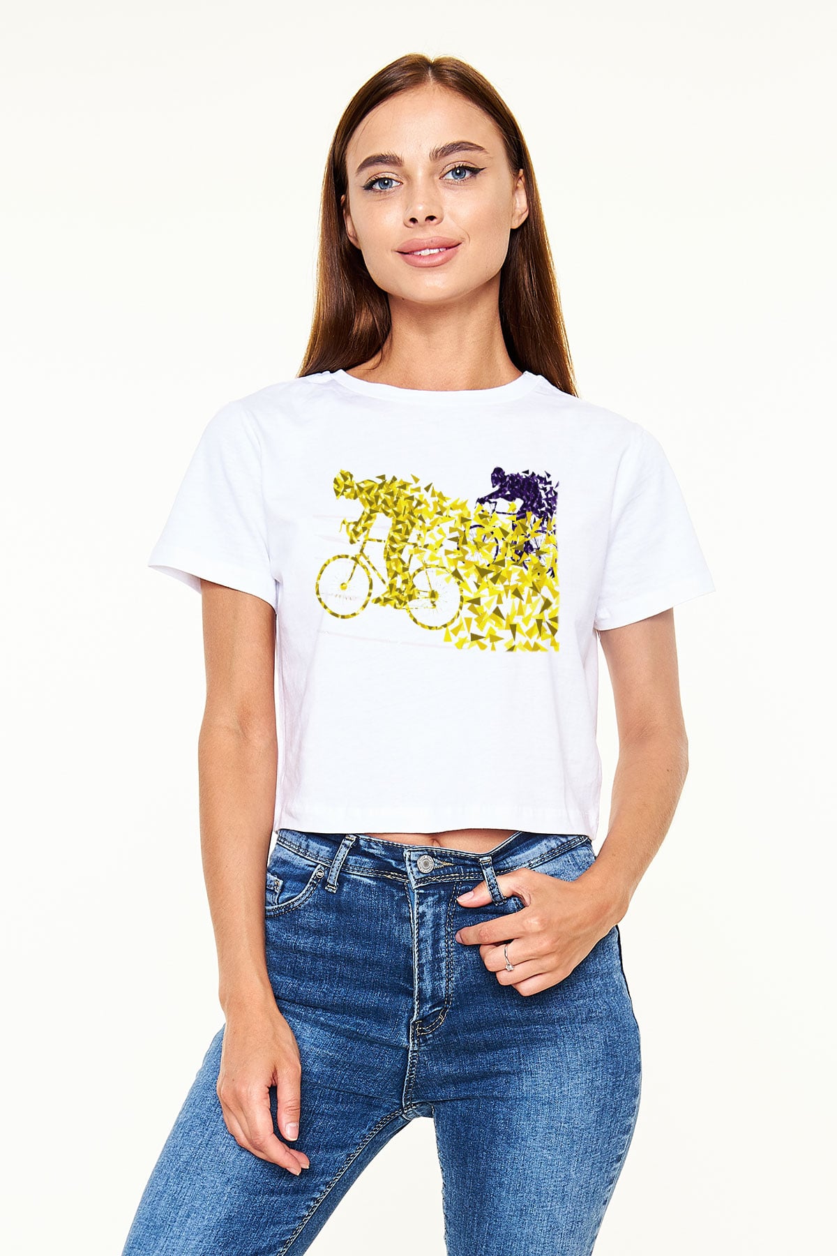 Bisiklet Beyaz Croptop Tişört
