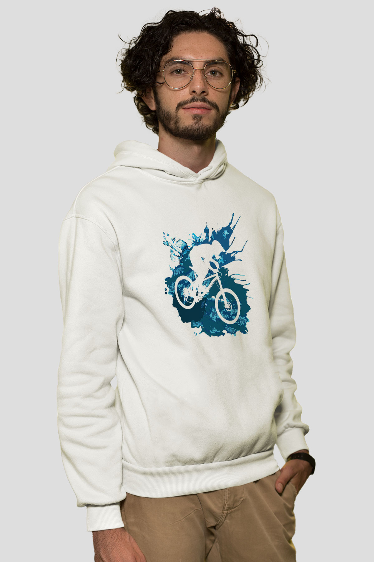 Bisiklet Beyaz Unisex Hoodie