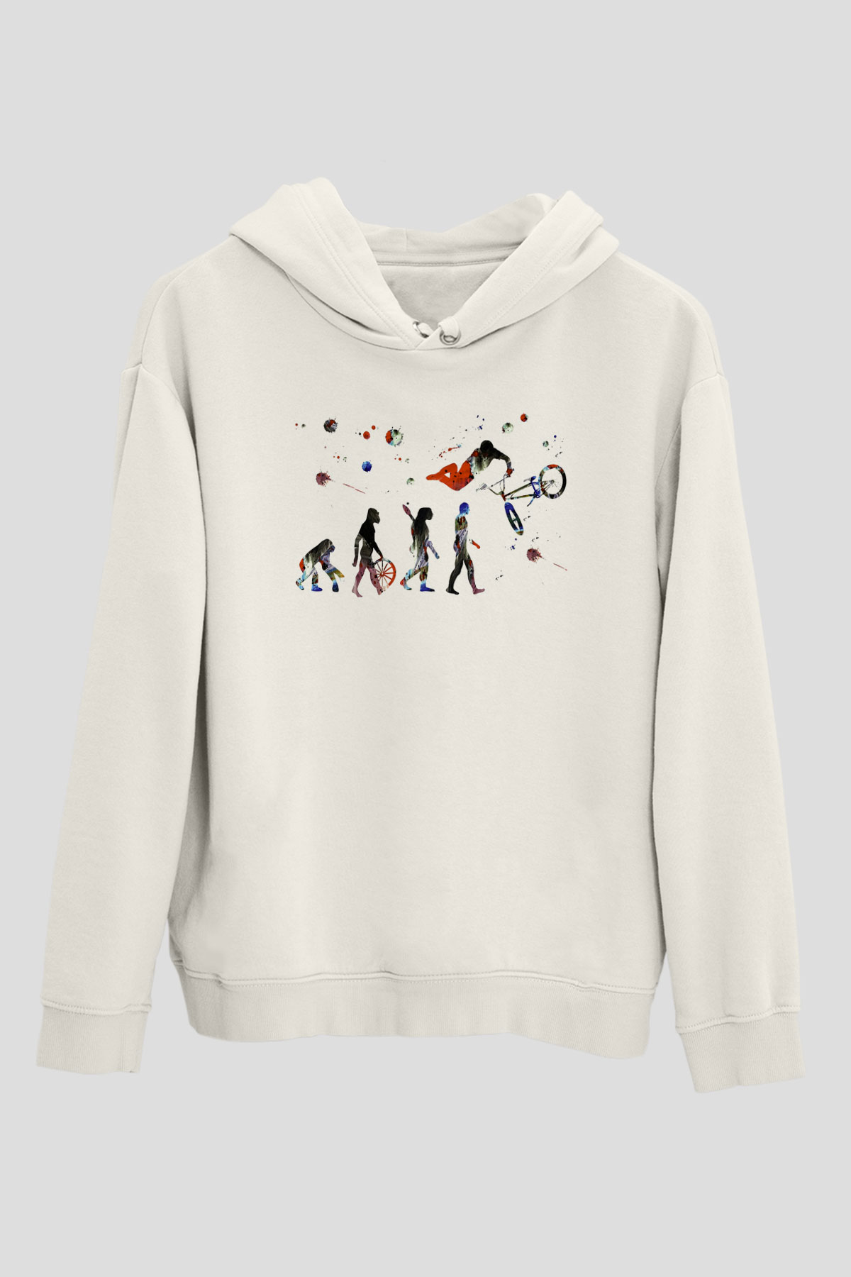 Bisiklet Beyaz Unisex Hoodie