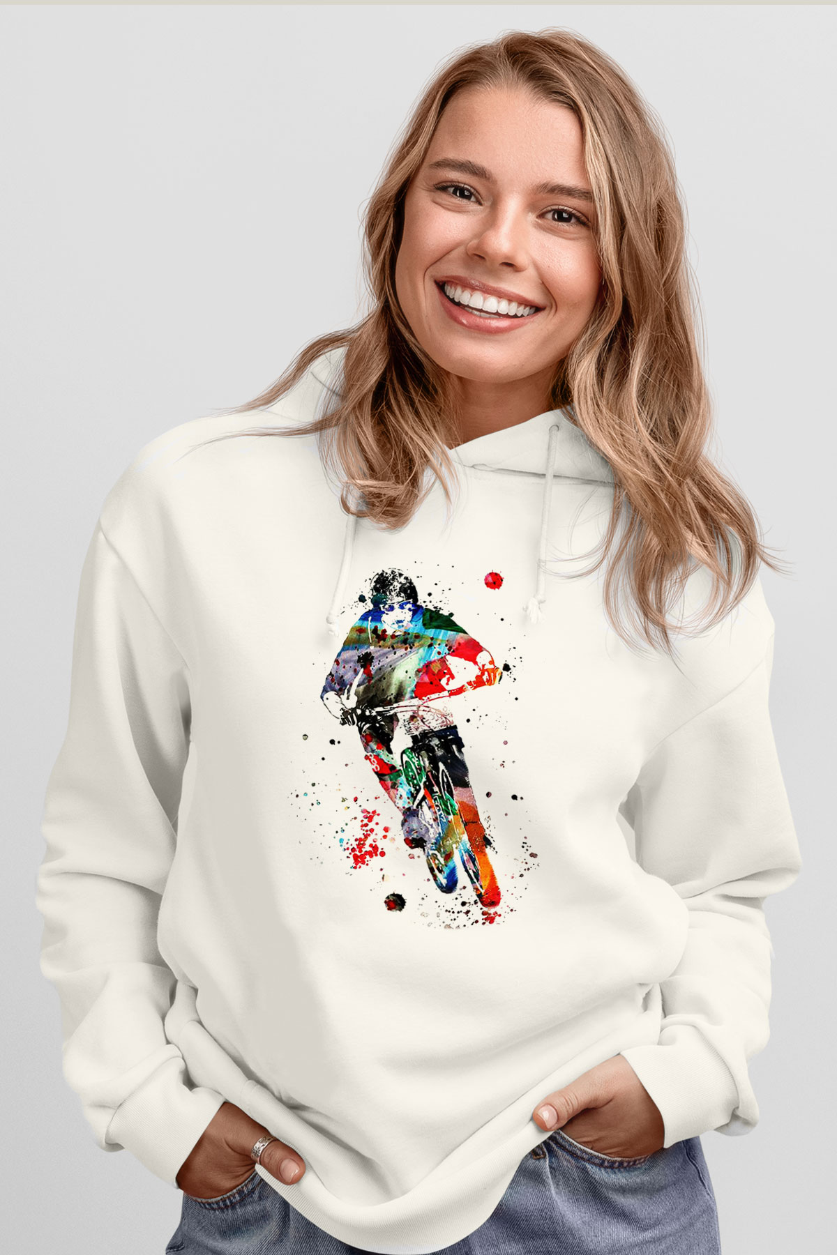 Bisiklet Beyaz Unisex Hoodie