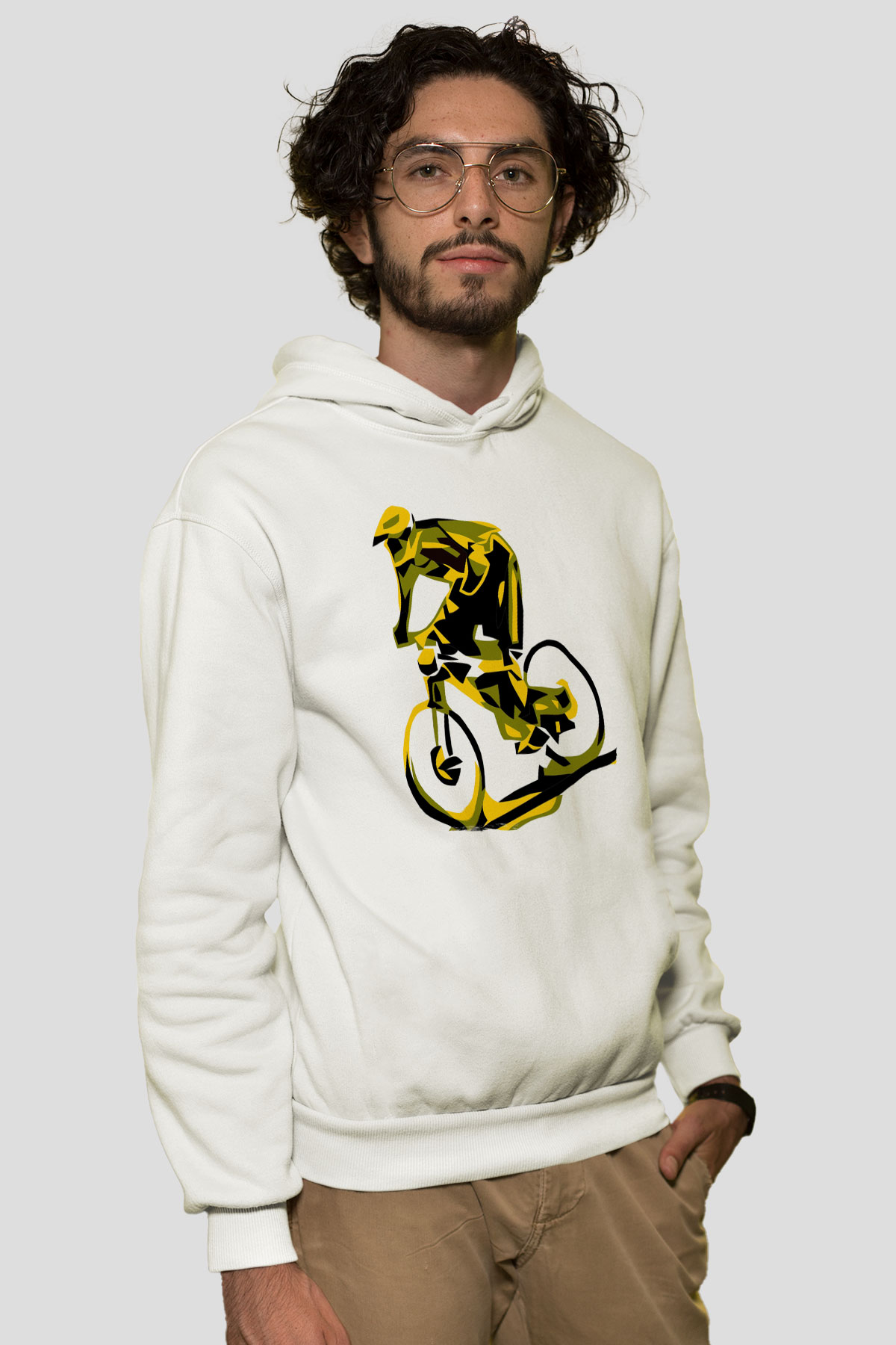 Bisiklet Beyaz Unisex Kapüşonlu Sweatshirt