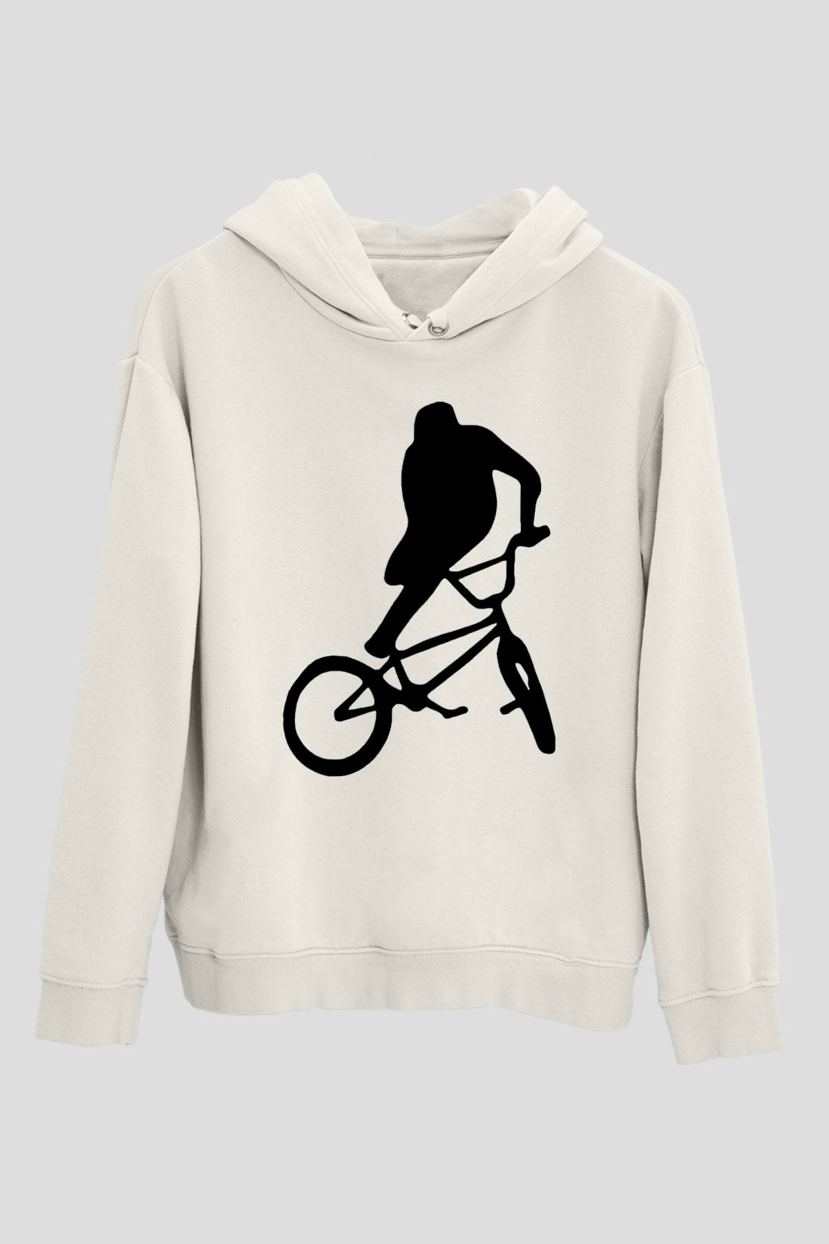 Bisiklet Beyaz Unisex Kapüşonlu Sweatshirt