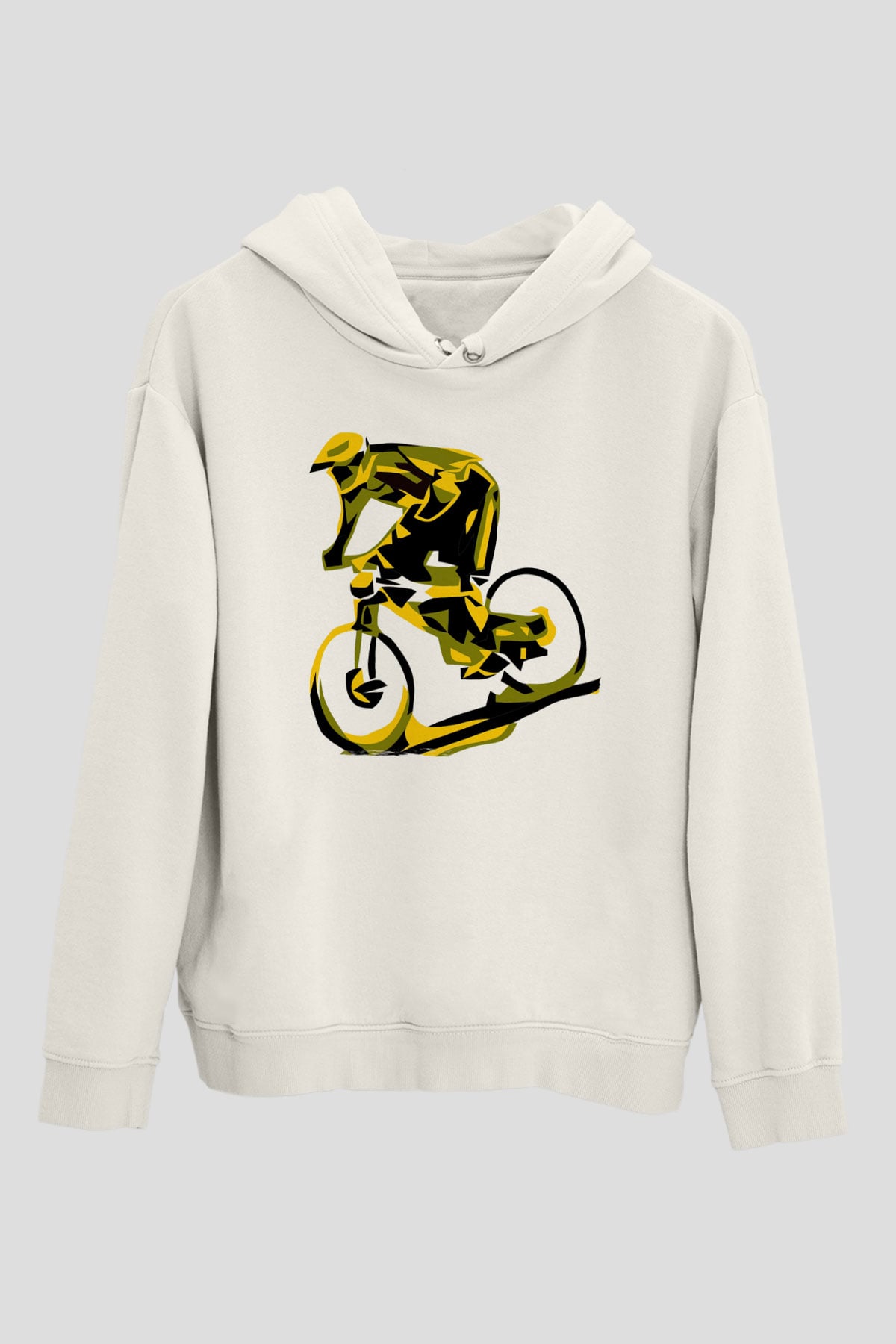 Bisiklet Beyaz Unisex Kapüşonlu Sweatshirt
