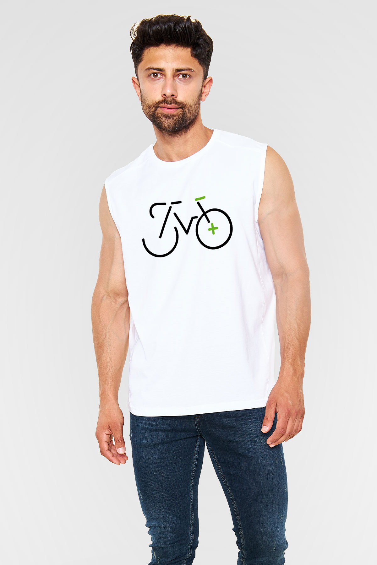 Bisiklet Beyaz Unisex Kolsuz Tişört