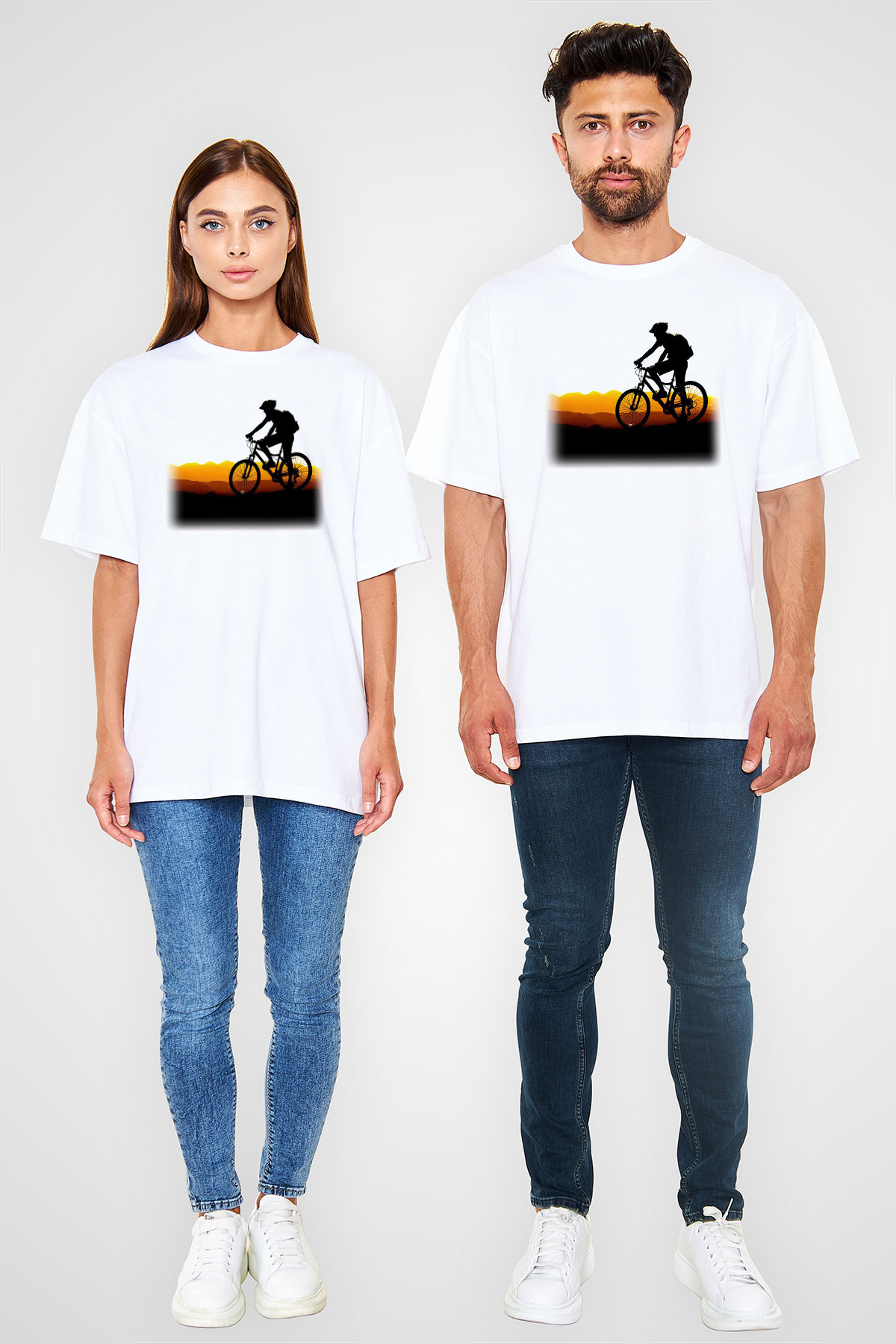 Bisiklet Beyaz Unisex Oversize Tişört T-Shirt