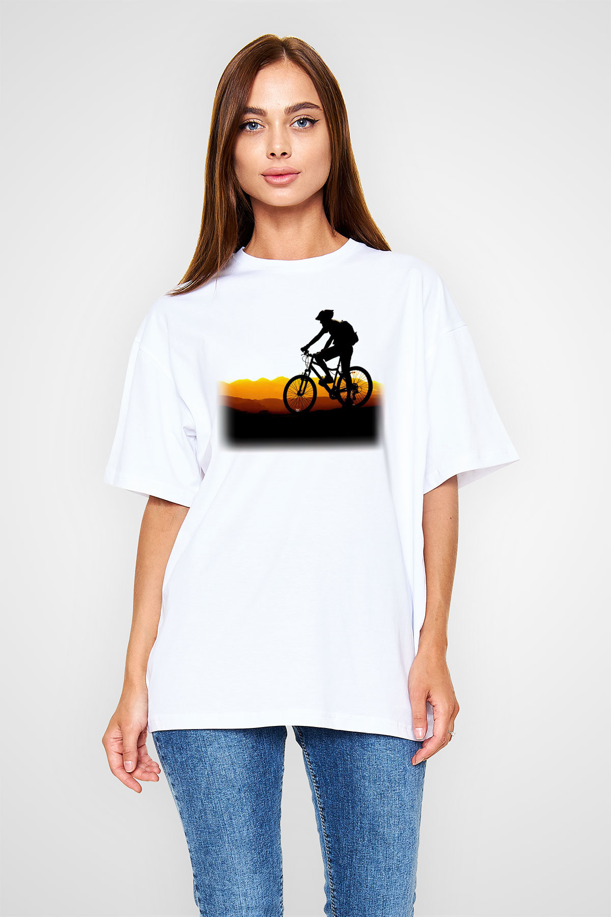 Bisiklet Beyaz Unisex Oversize Tişört T-Shirt