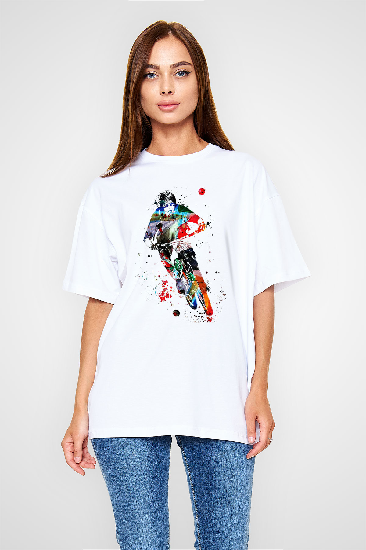 Bisiklet Beyaz Unisex Oversize Tişört T-Shirt