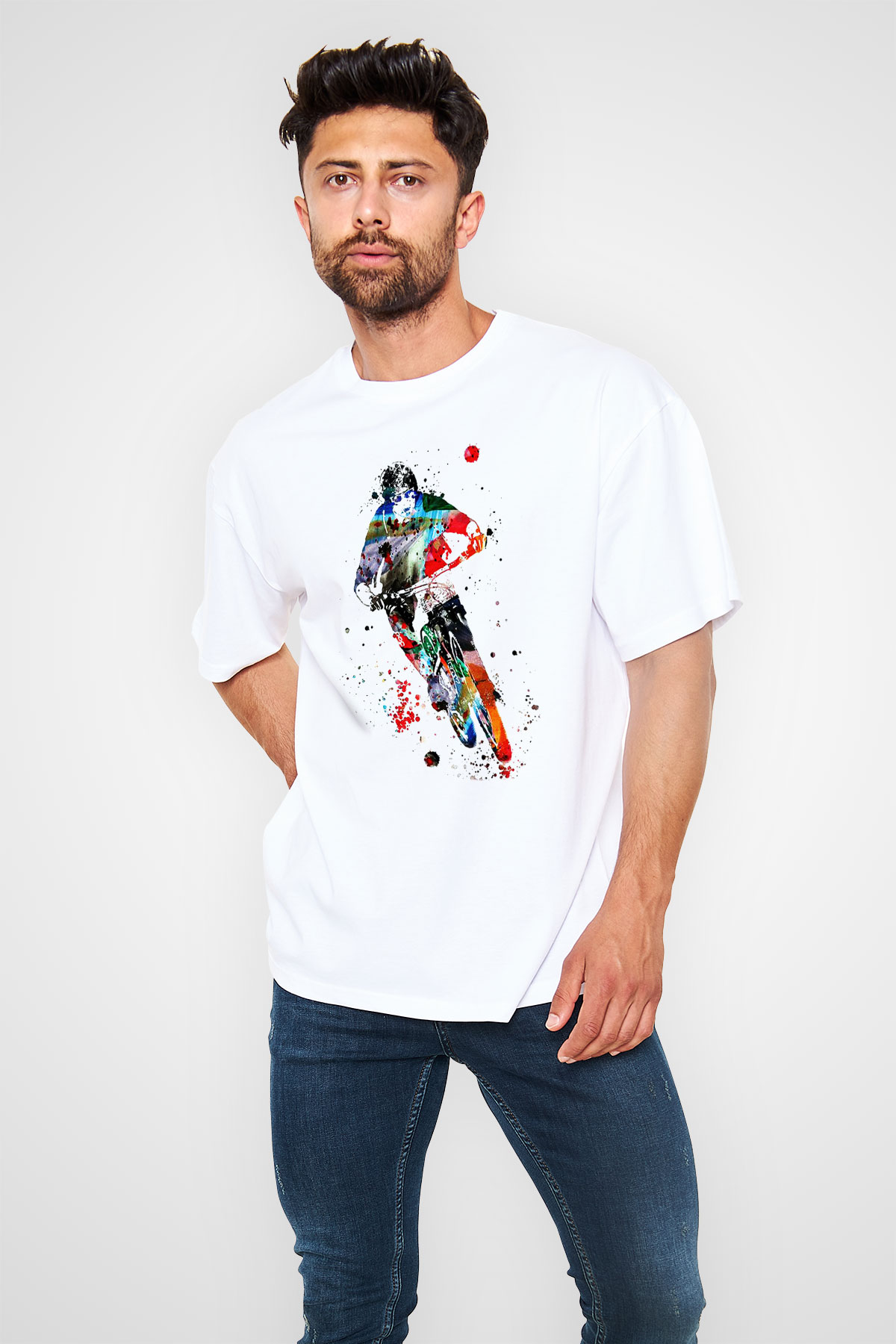 Bisiklet Beyaz Unisex Oversize Tişört T-Shirt