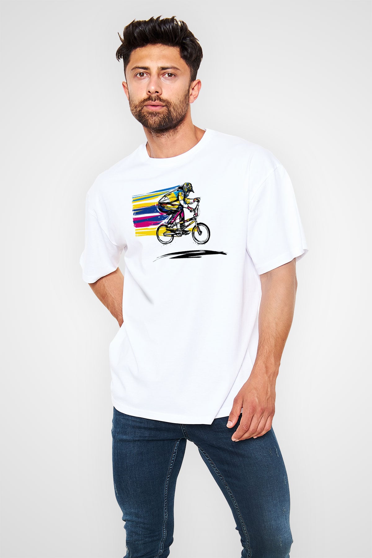 Bisiklet Beyaz Oversize Tişört Oversize T-shirt - TişörtFabrikası
