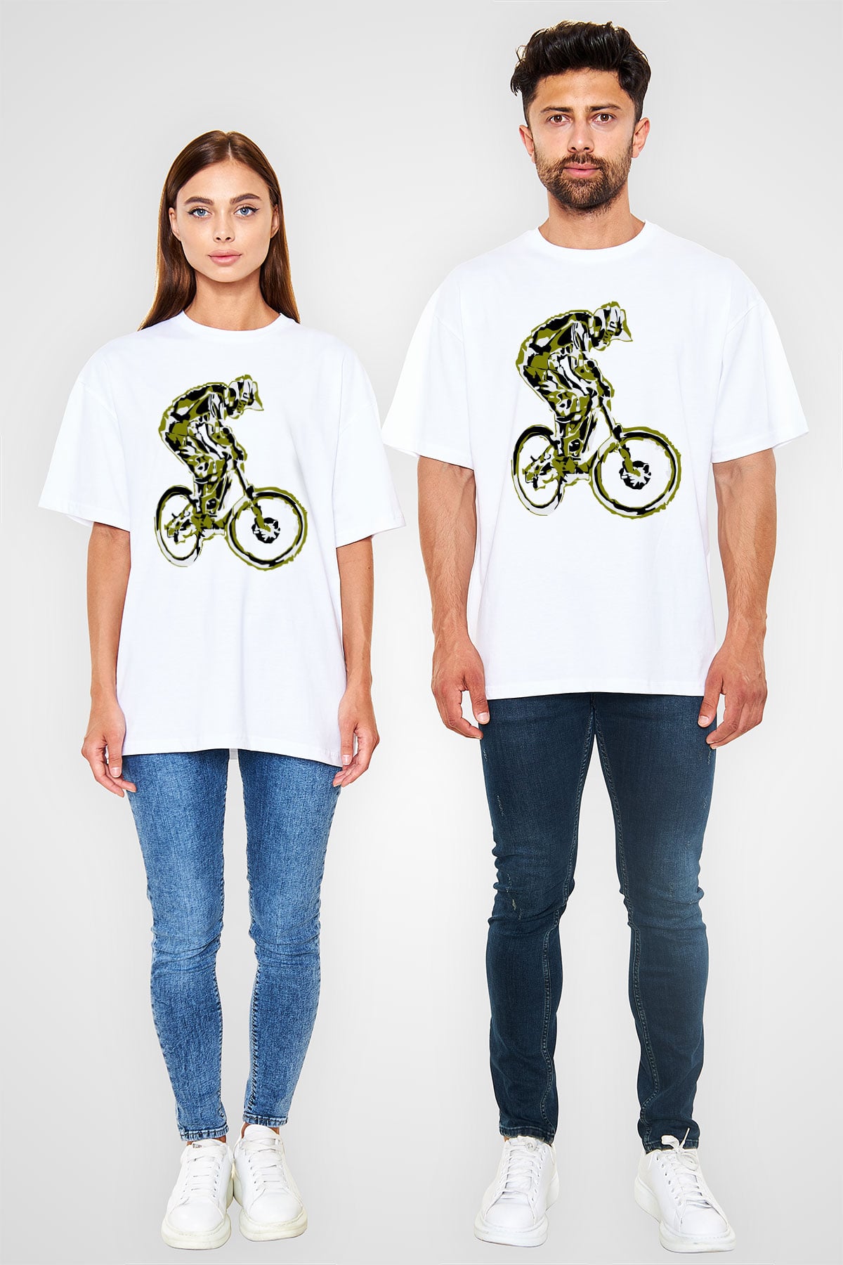 Bisiklet Beyaz Oversize Tişört Oversize T-shirt - TişörtFabrikası