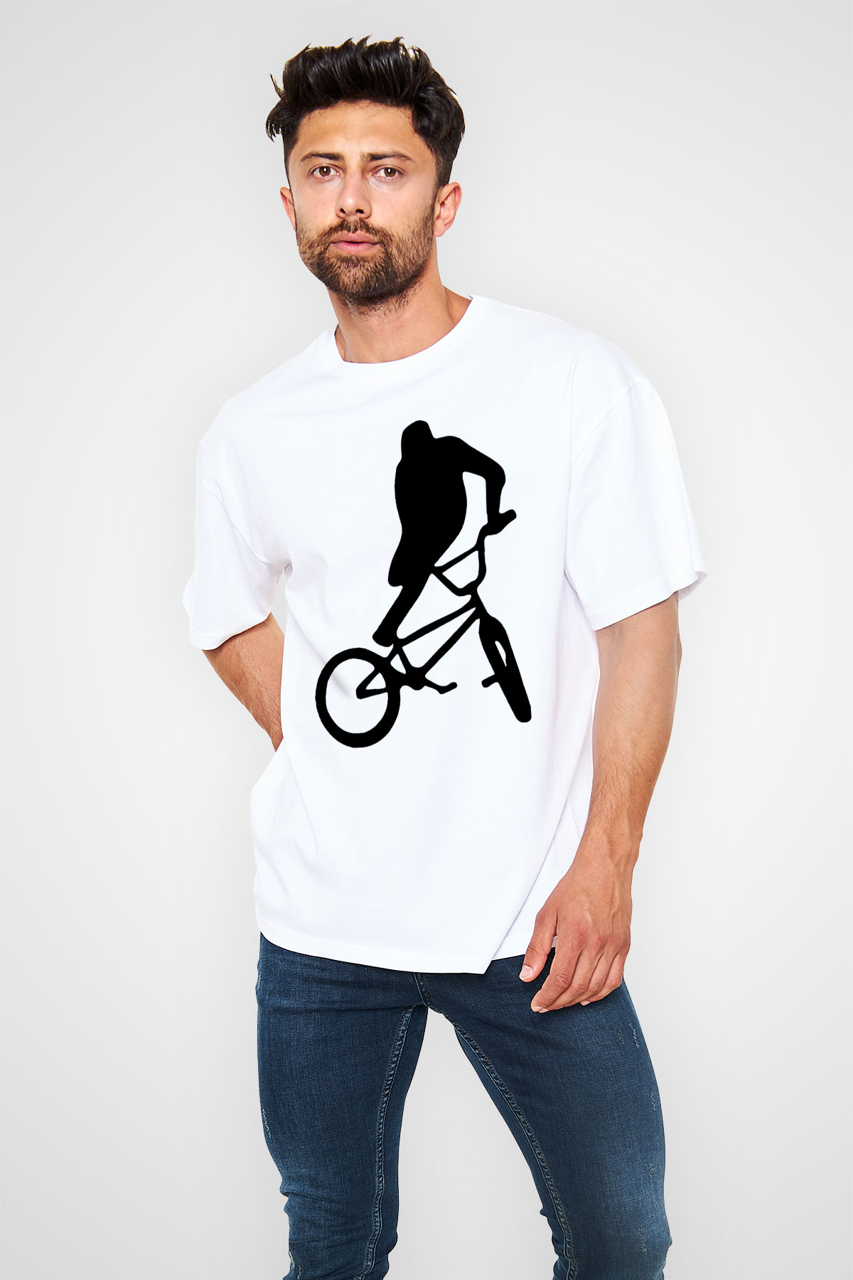Bisiklet Beyaz Oversize Tişört Oversize T-shirt - TişörtFabrikası