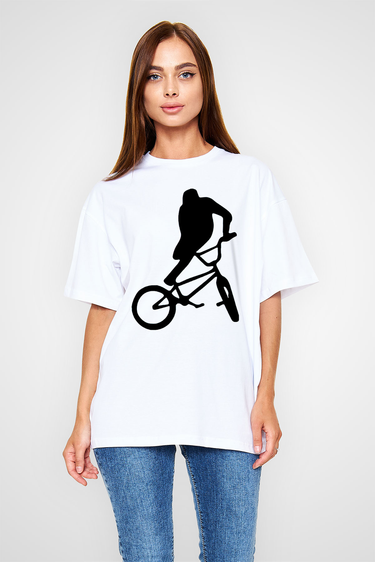 Bisiklet Beyaz Oversize Tişört Oversize T-shirt - TişörtFabrikası