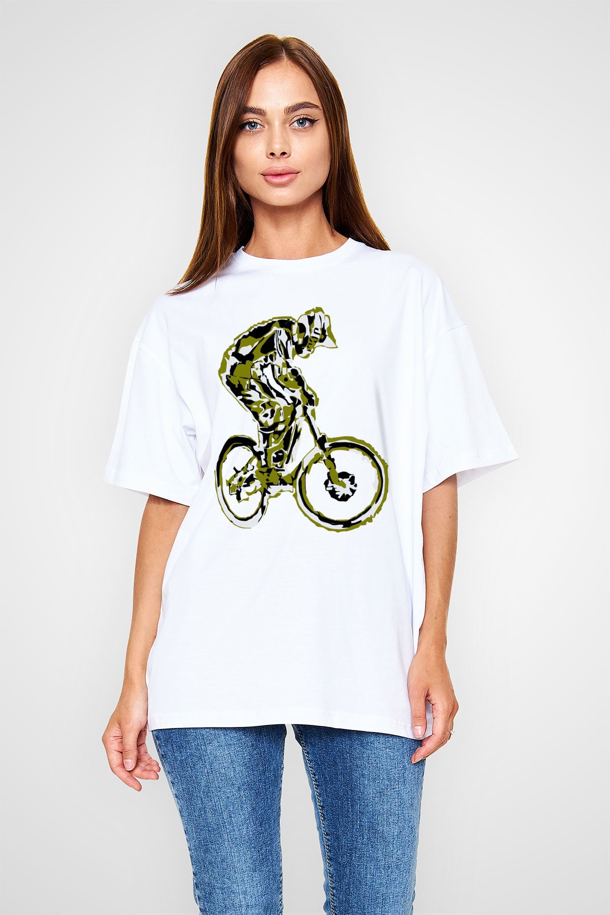 Bisiklet Beyaz Oversize Tişört Oversize T-shirt - TişörtFabrikası