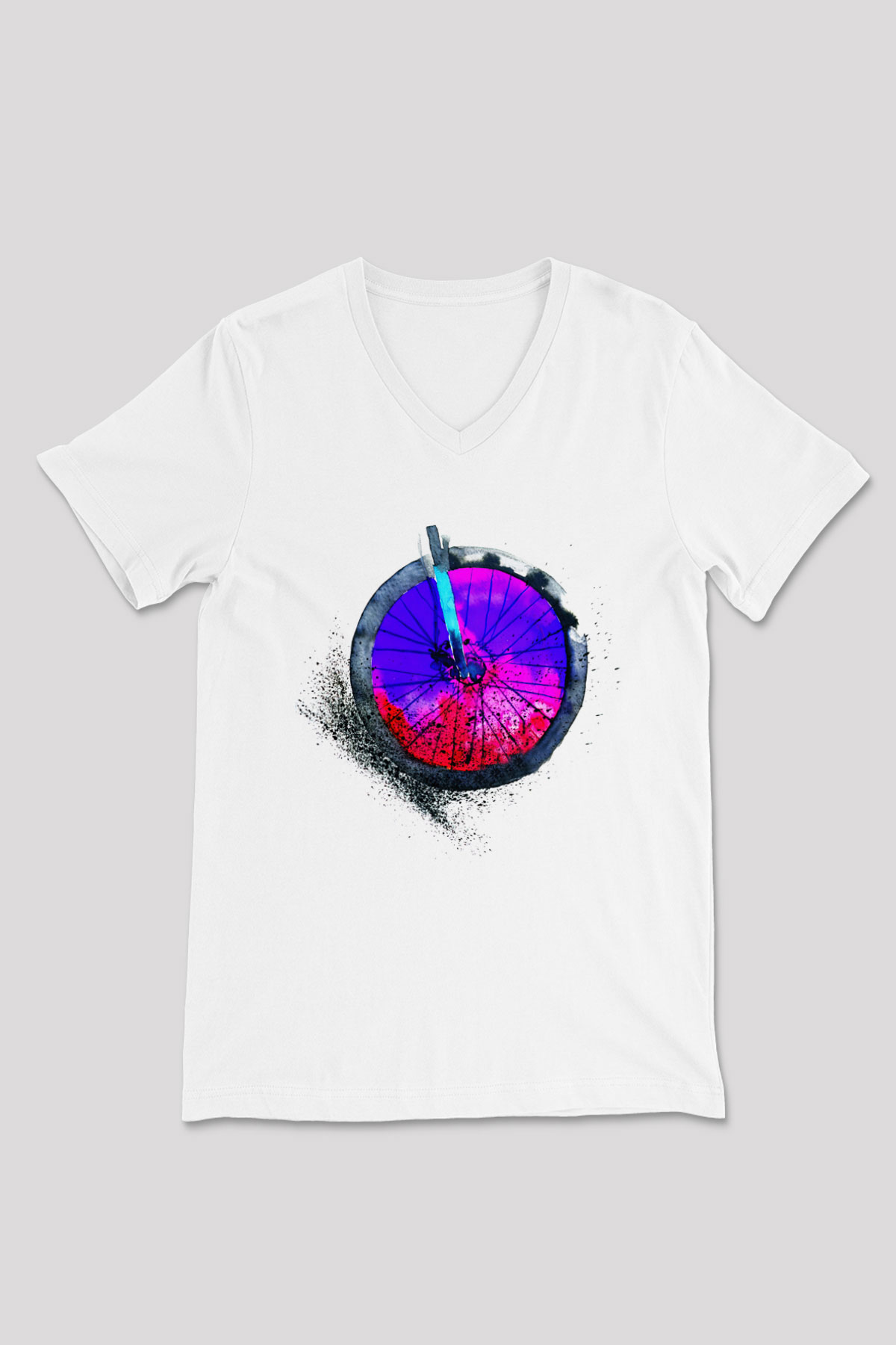 Bisiklet Beyaz Unisex V Yaka Tişört T-Shirt