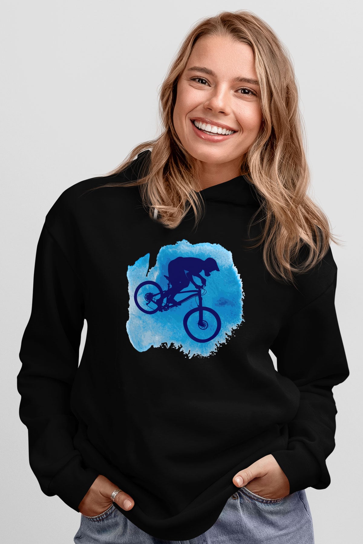 Bisiklet Siyah Unisex Kapüşonlu Sweatshirt
