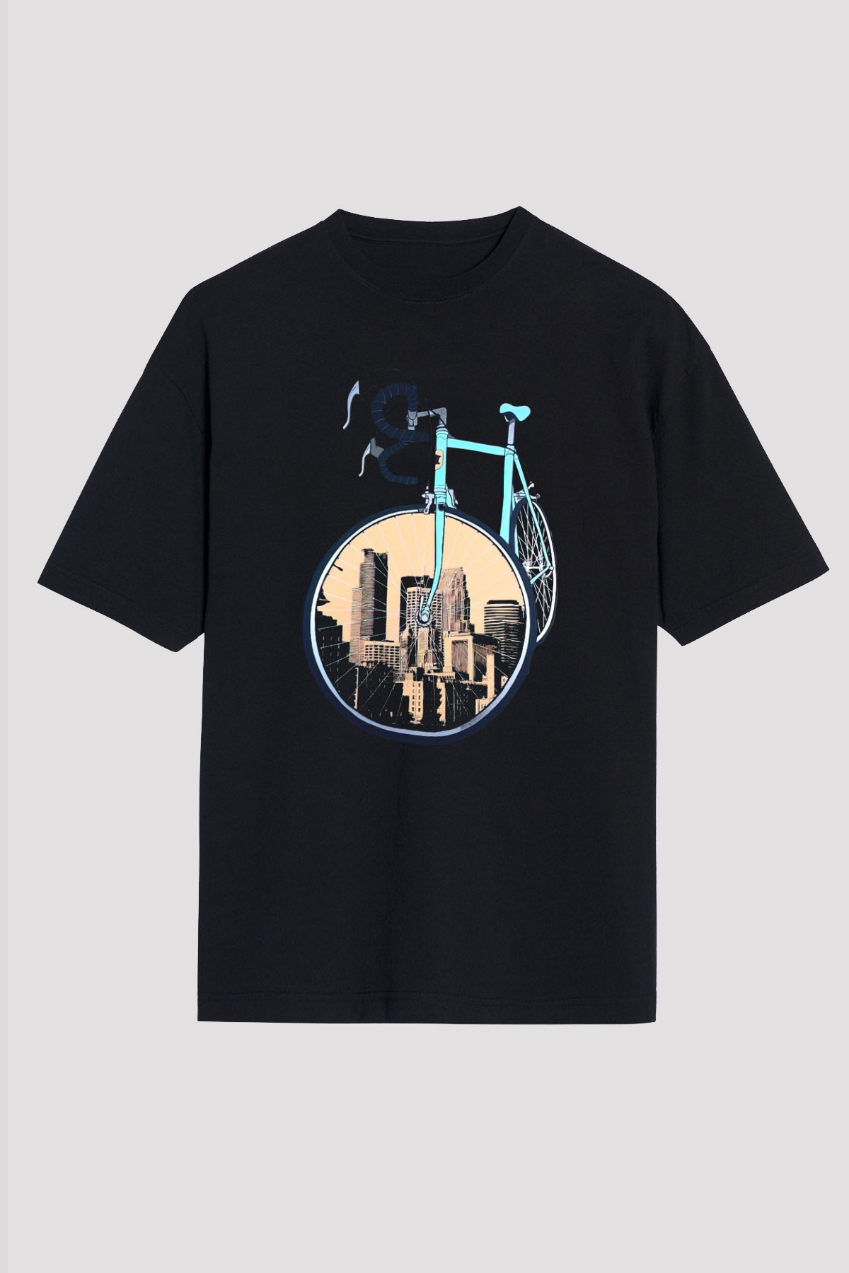 Bisiklet Siyah Unisex Oversize Tişört T-Shirt