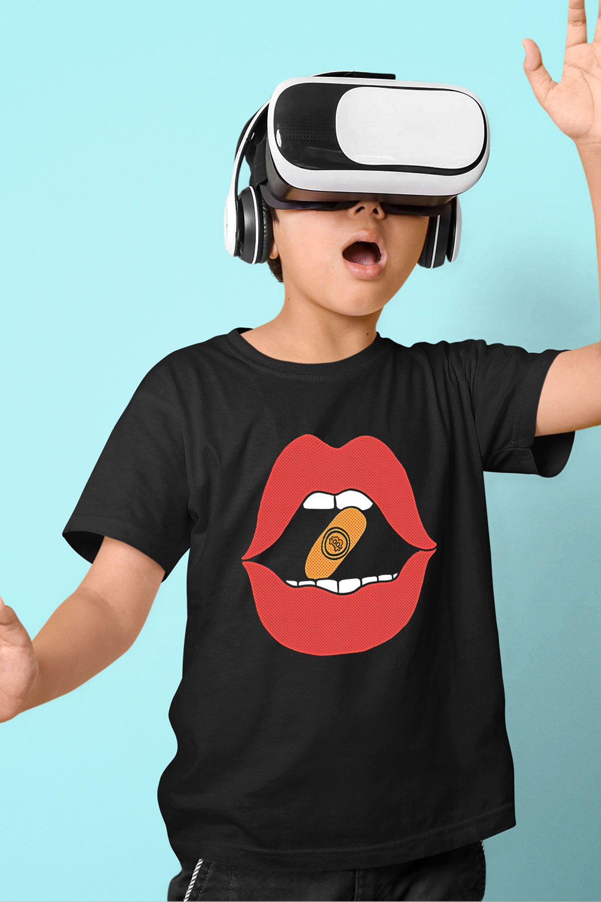 Bitcoin Baskılı Unisex Siyah Çocuk Tişört - Tshirt